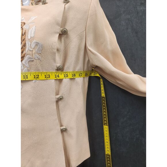 High Drama Womens Blazer Size 8 Beige Leopard Vintage 80s Embroidered Tiger Desi - Picture 9 of 16
